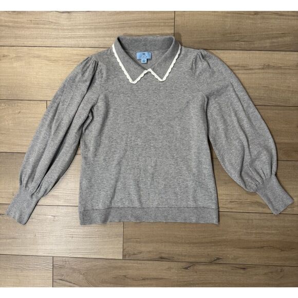 CeCe Women’s Gray blouse with white collar M Medium Holiday - Picture 2 of 2